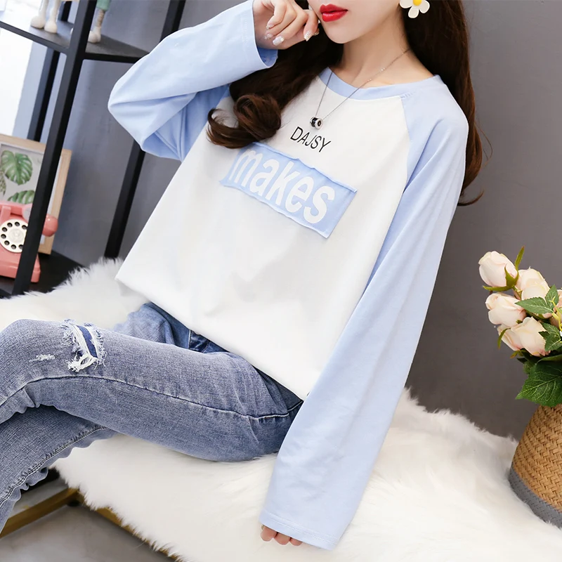 Korean version of the loose long-sleeved T-shirt female early autumn outfit new long section stitching wild T-shirt top