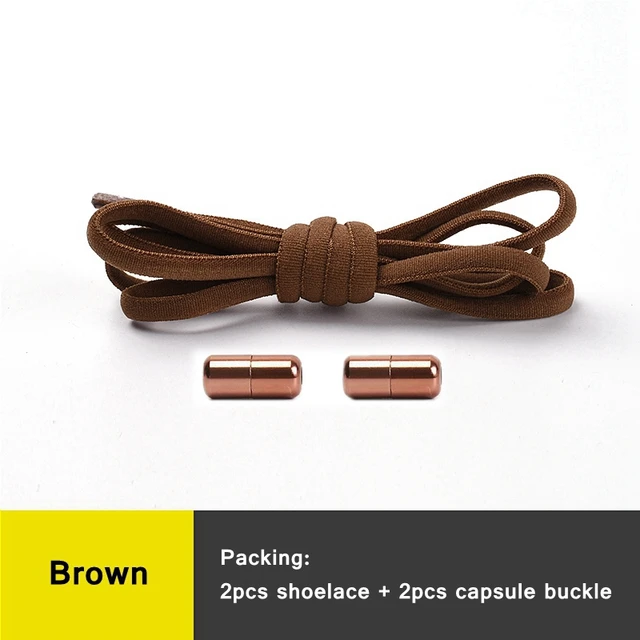 1 Pair 21 Colors No Tie Shoelaces Round Color Metal Lock Elastic Shoelace General For Children And Adults Sneakers Lazy Laces Auburn
