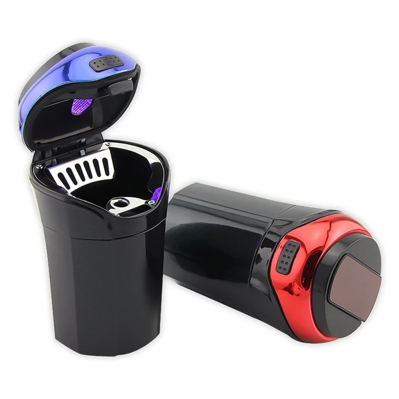

Car Stainless Steel Smoking Ashtray with LED Detachable Cigarette Lighter USB Solar Button Cell Charging Multifunctional Holder