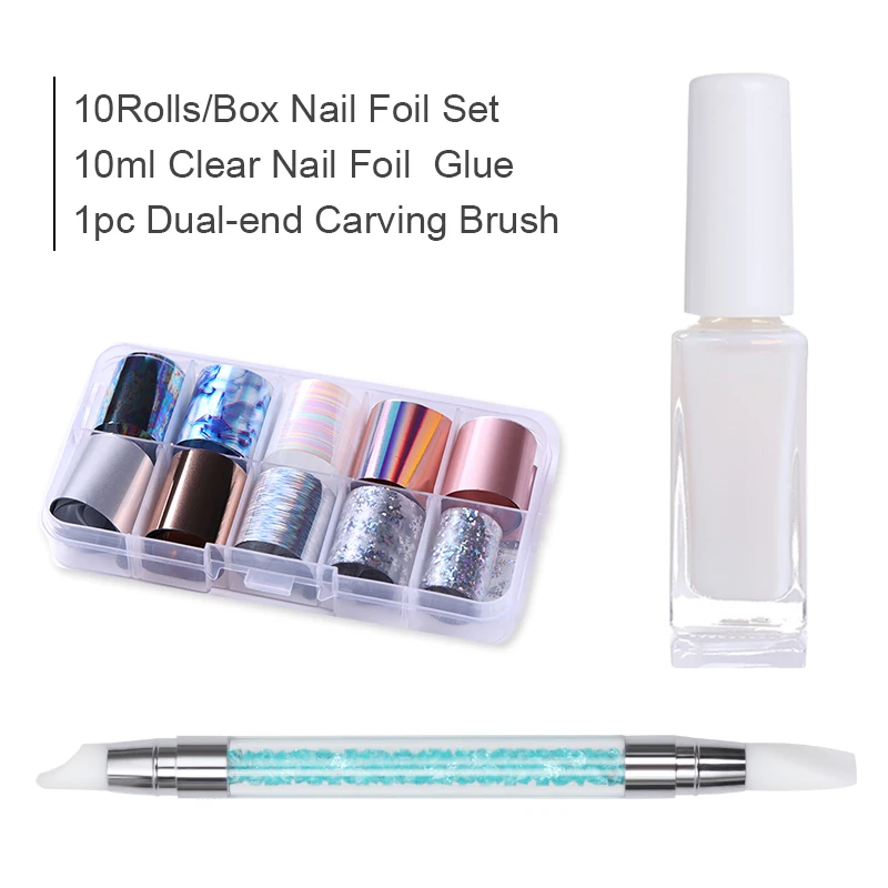 3Pcs Set 3 Ur Sugar фольга на клеевой основе набор Звездная Голографическая клейкая пленка для переноса ногтей маникюр Клей для накладных ногтей звезда клей фольга бумага - Цвет: 3Pcs Set 3