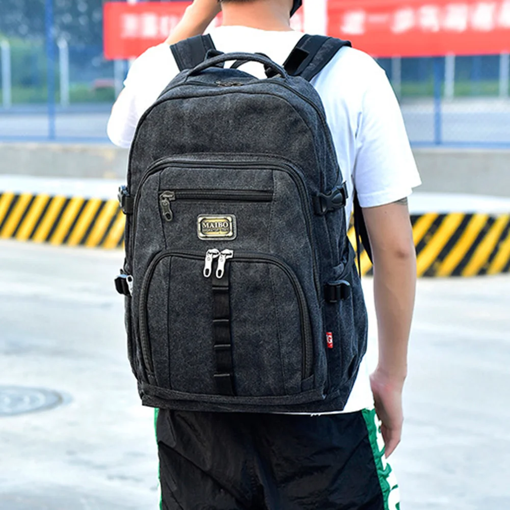 Black Storage Casual Travel Large Capacity Mountaineering Outdoor Camping Hiking Zipper Cycling Canvas Backpack Sports Climbing - Цвет: Black