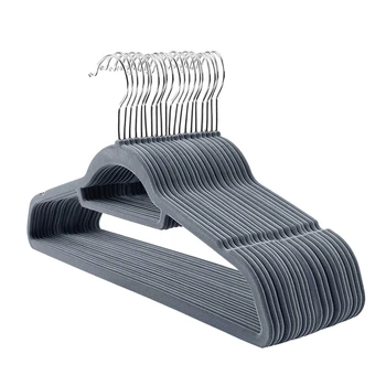 

Flocking Hanger, 20 Pack, Ultra Thin Space Saving Non-Slip Coat Hangers with Tie Organizer, 360 Degree Swivel Hook, Light Grey