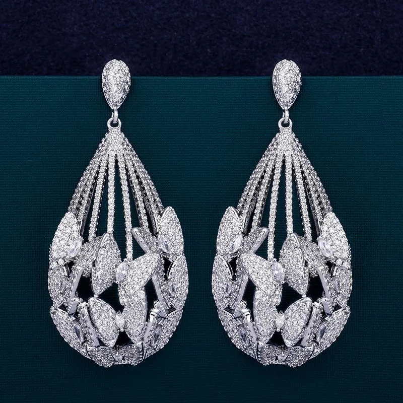 

ZA Luxury Brand Earrings Water Drop AAA Cubic Zirconia Crystal Dangle Earrings Dubai Women Wedding Party Fashion Jewelry Earring