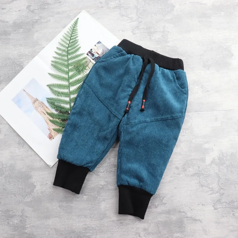 Повседневные Детские утепленные штаны для маленьких мальчиков; зимние теплые штаны с ворсом; длинные брюки; вельветовые брюки для маленьких мальчиков - Color: bule