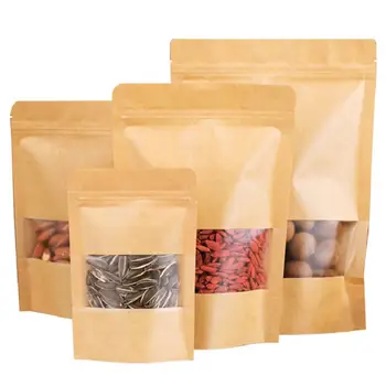 

50Pcs/Set Kraft Zip Lock Stand Bags Tea Coffee Bean Candy Food Storage Pouch Coffee Bean Candy Wedding Packaging Food Storage