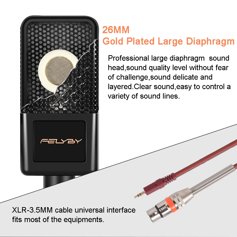 FELYBY BM1000 караоке конденсаторный микрофон для записи Подкаст Youtube Студийный микрофон с напольной подставкой Держатель Микрофона