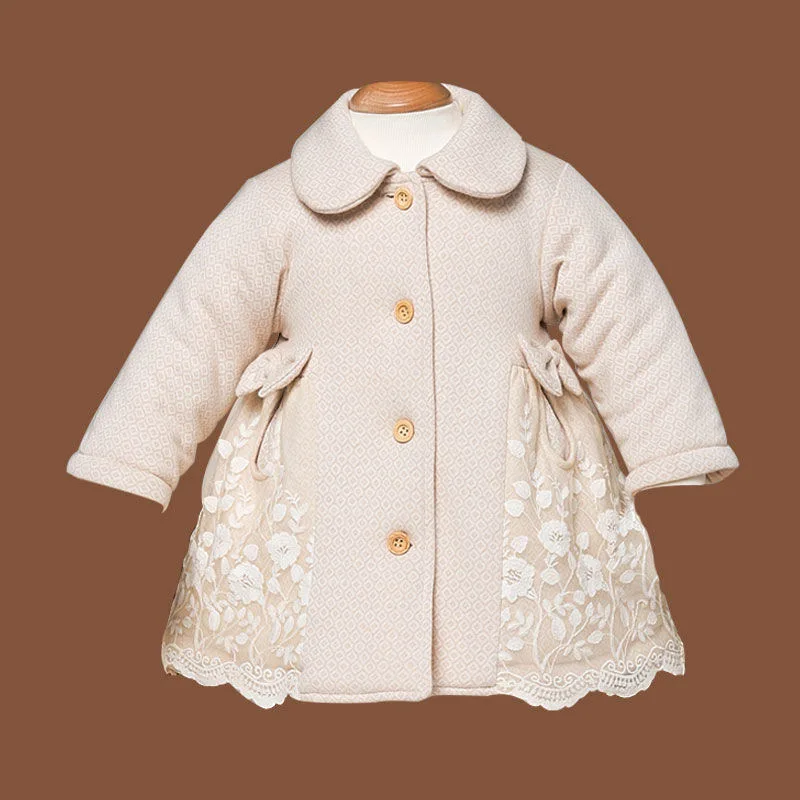 

Toddler Baby Girl Jacket Winter Single-breasted Lace Designed Cotton Coat Clothes Thicken Warm Long Jacket Hot Sale