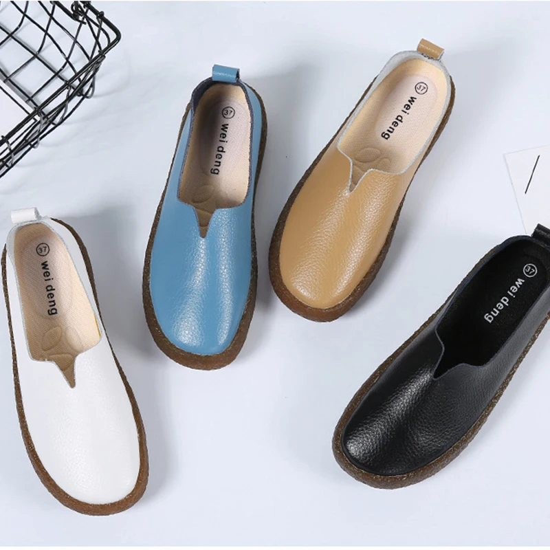 Spring PU Leather Women Flat Shoes 2020 Casual Shallow Sewing Solid Color Women Loafers Summer Beach Women Shoes Flats VT663 (11)