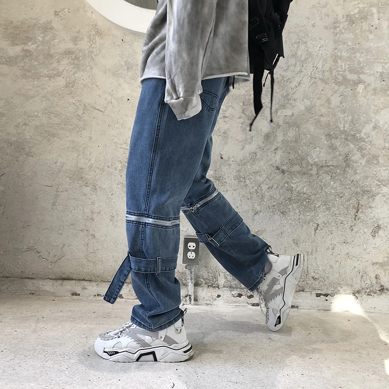 Promotion 2020 Jeans Pants Men Zipper Patchwork Removable Shorts Fashion Hip Hop Denim Pants Men Loose Wide Leg Pants Straight Jeans Pants