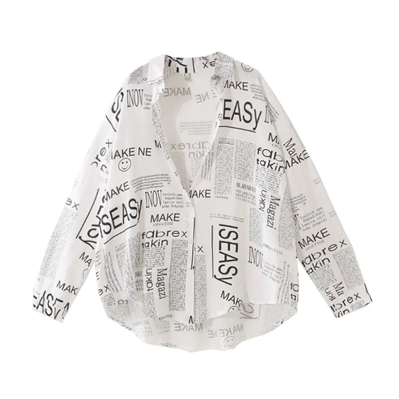 

2019 Women Blouse Letter Boyfirend Style Women Thin Blouses Oversize Womens Tops Shirts Blusas Roupa Feminina Women Clothes