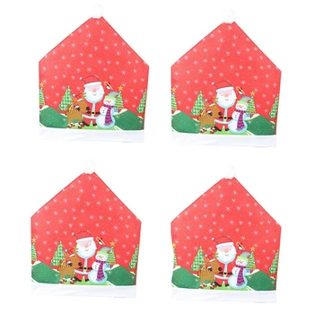

4 Pcs Set Christmas Chair Decoration Red Non-Woven Big Hat Chair Cover Stool Set Home Decorations for Christmas New Year Decorat