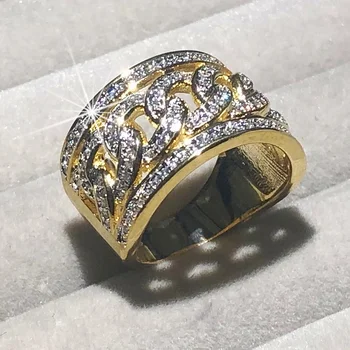 

Lady Punk Gold Jewelry Hollow out Chain Ring 925 Sterling Silver Rings For Women Men Sparkling pave Simulated Diamond 14K gold