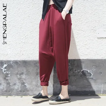

SHENGPALAE 2020 New Summer High Elastic Waist Causal Trousers New Loose Fit Pants Women Fashion Tide All-match Loose ZA4184