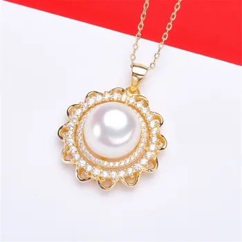 

S925 Sterling Silver Flash Design Pearl Pendant Holder Women DIY Pearl Pendant Components Silver Gold Color