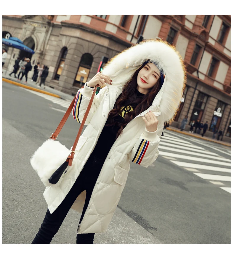 Fashion Long Sleeve Mid-length down Jacket Winter Hooded Zipper Hooded Casual