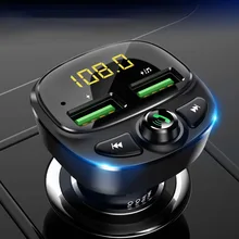 Konrisa FM Transmitter Bluetooth-compatible 5.0 Dual USB Charger Wireless Handsfree Car Kit FM Adapter Support TF Card USB Drive