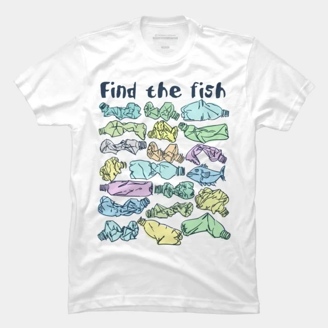 

Fashionshow-JF Find The Fish Printed T Shirt Fish in the Plastic Bottle Style Environmental Protection Memes 3D Printed Tee Tops