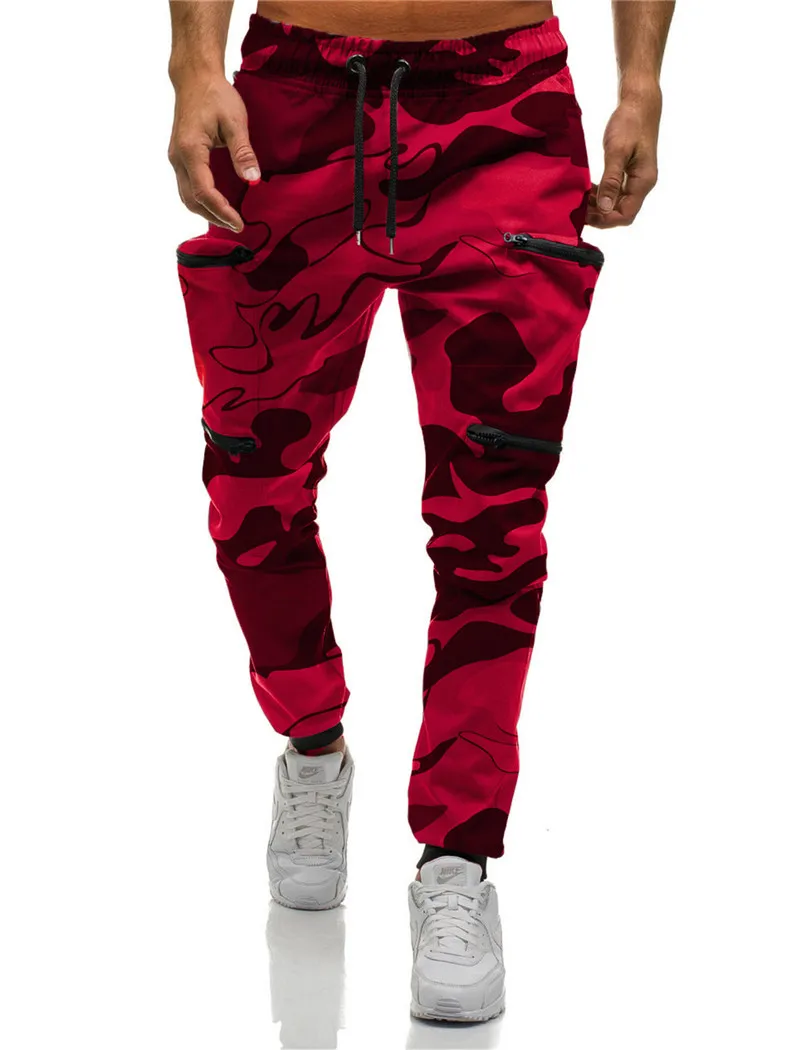 Новинка, красные камуфляжные брюки-карго с несколькими карманами, мужские хлопковые штаны-шаровары для бега, брюки в стиле хип-хоп, уличная одежда XXL
