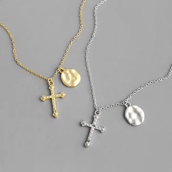 

2020 New Korean S925 Sterling Silver Round Earrings Cross Geometric Long Section Sweater Chain Personalized Collarbone Necklace