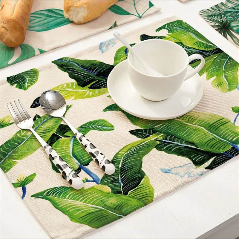 1 шт тропические растения узор Кухня столовых подставка, обеденный Коврики на стол из хлопка и льна для чаша коврик 42*32 см домашний декор MP0026