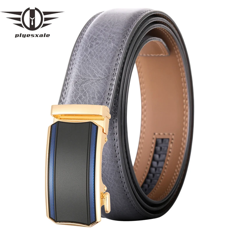 

2021 New Arrival Mens Gray Belts Automatic Alloy Buckle Plus Size 130cm Male Belt Genuine Cowskin Leather Belt For Men B625