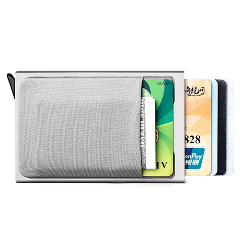 Aluminum Wallet With Elasticity Back Pouch ID Credit Card Holder RFID Mini Slim Wallet Automatic Credit Card Case