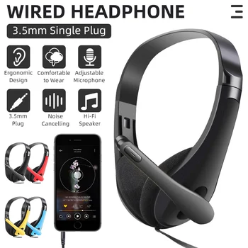 

3.5mm Wired Single Plug Headphone With Mic Noise Cancelling Stereo Gaming Headset For Phone PC Laptop