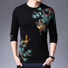 Party Club Outfit Clothing Heren Sweater Bird Print Herren Pullover Men Knitewear O Neck Slim Fit Suéter Hombre Invierno