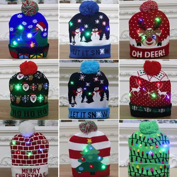 

Christmas Decorations Adult Children Knitted Christmas Hats Colorful Luminous Knitted Hats High-end Elderly Christmas Hats