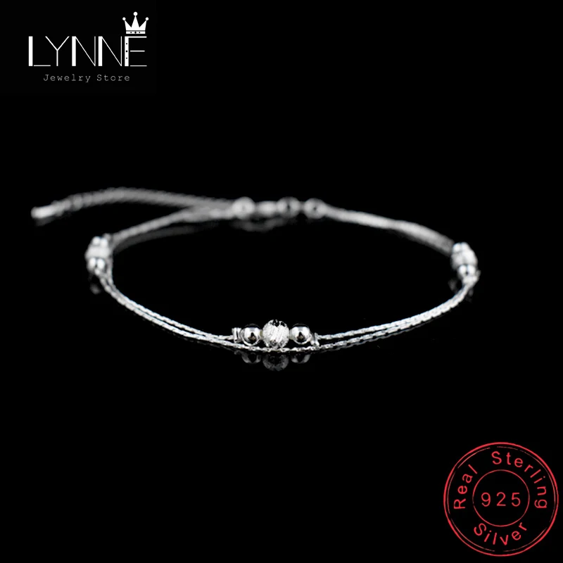 Double Layer Oval Frosted Bead Pendant Anklets 925 Sterling Silver Ladies Ball Foot Chain Bracelets Women Fashion Jewelry anklet bracelets silver anklets ankle chain