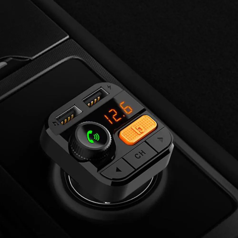 Автомобильное зарядное устройство Bluetooth, автомобильный портативный Bluetooth автомобильный комплект, fm-передатчик, громкая связь, двойной USB, басовая кнопка, универсальный