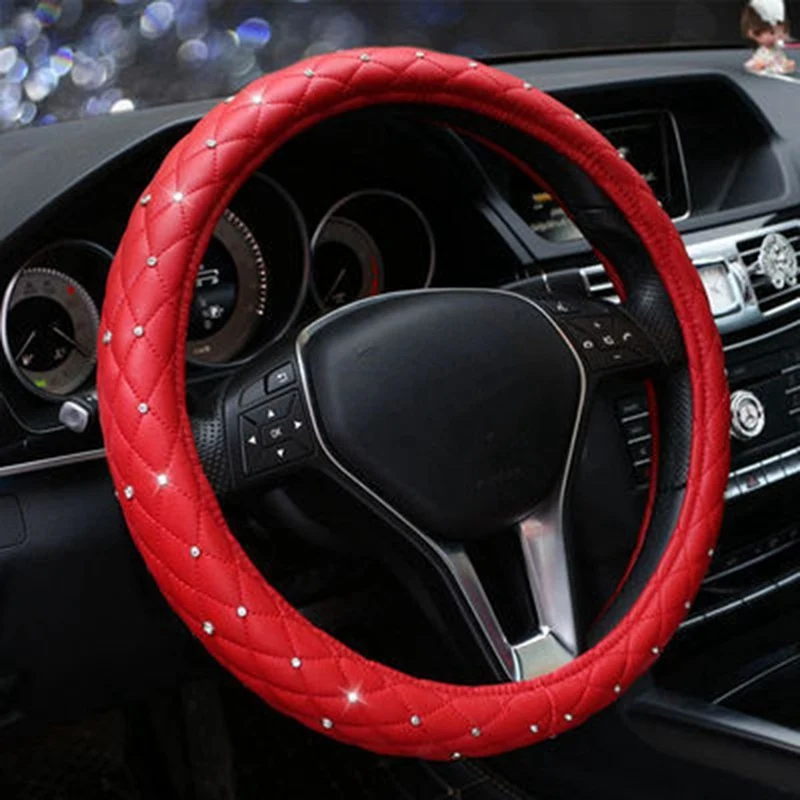 Высокое Качество Кожаные чехлы рулевого колеса автомобиля Bling crystal diamond Авто рулевое покрытие для женщин женские автомобильные аксессуары