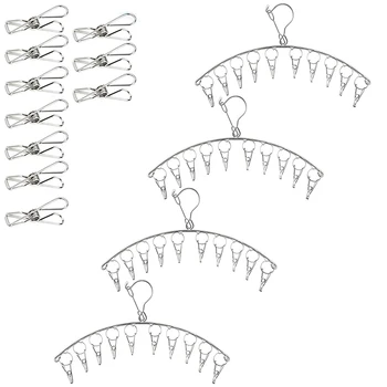 

4 Pack Stainless Steel Laundry Drying Rack Clothes Hanger with 10 Clips for Drying Socks, Towels, Diapers, Bras