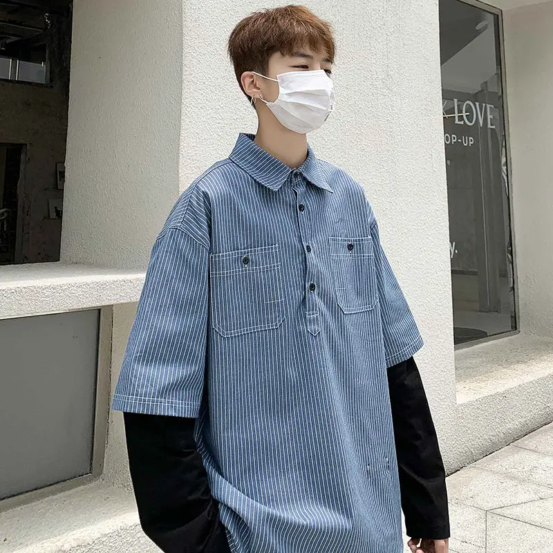

Men's shirt 2020 autumn new slim solid color stripe Mosaic long sleeve shirt relaxed leisure personality youth men's wear