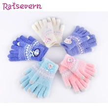 Raisvern/теплые перчатки принцессы с бантом для девочек; зимние вязаные мягкие детские перчатки для детей от 5 до 10 лет