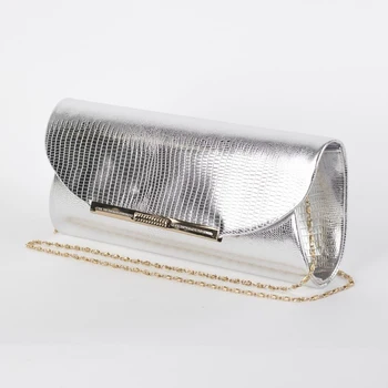 

Ladies' clutch, magnetic compartment, long chain, silver color