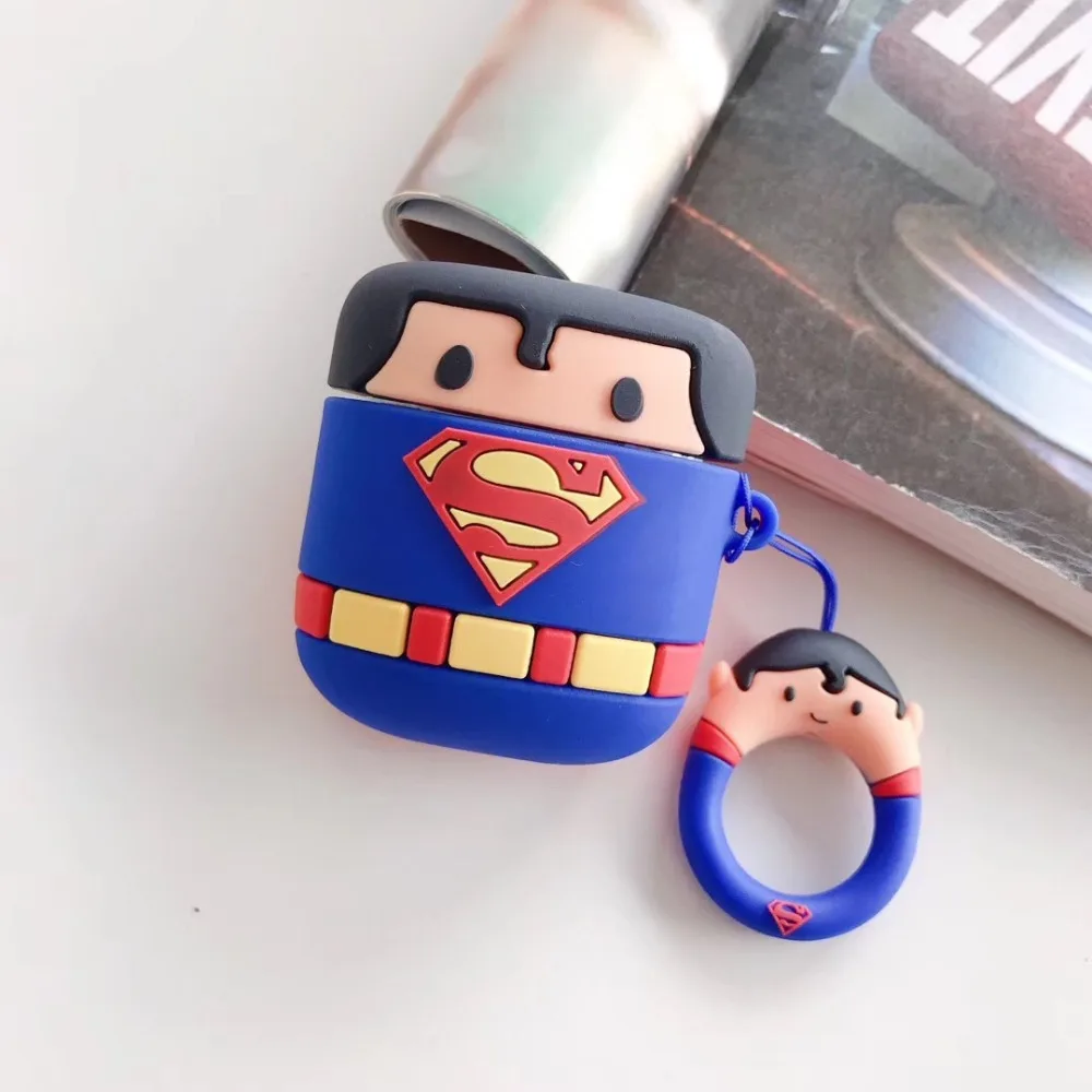 Милый мультфильм Superheros Bluetooth наушники чехол защитный чехол Аксессуары для кожи для Airpods Чехлы зарядная коробка с кольцом ремень