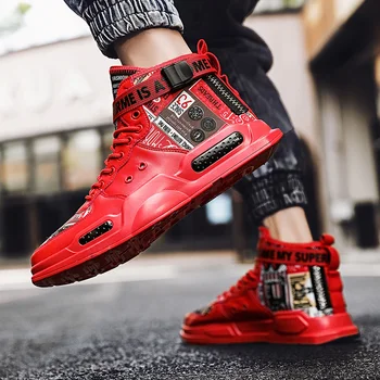 

Men's High Top Fashion Leather Sneakers Trend Hot Sale Comfortable Man Casual Shoes Outdoor Non-slip Breathable Men Shoe