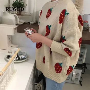 

RUGOD Fashion Sweet Women Sweaters Strawberry Plus Size Casual Women Pullovers O-Neck Knitted Warm Winter Clothes sueter mujer