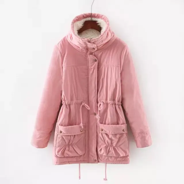 

Korean-style Fall And Winter Clothes New Style down Jacket Peach Skin Drawstring Casual Loose-Fit Berber Fleece Cotton Overcoat