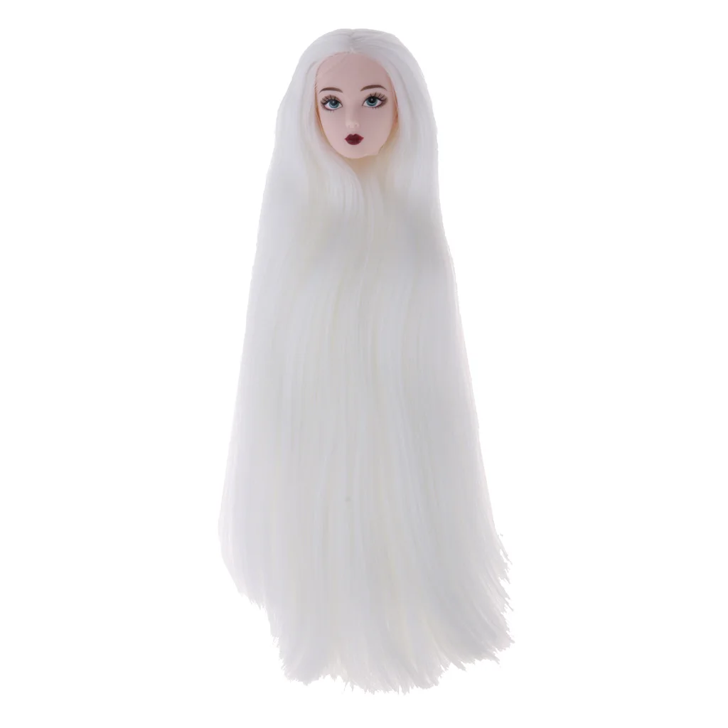 1/6 Girl Doll Painted Head Model with Long White Hair for BJD Doll Kids Custom Part Accessory