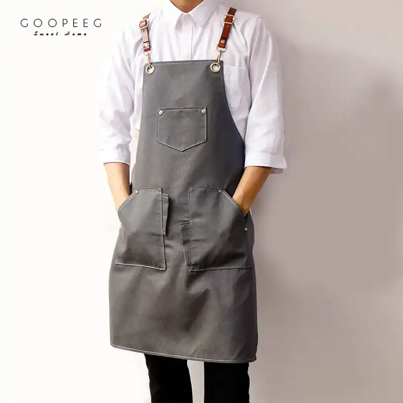 Goopeegバリスタデニム作業エプロン男性の作業服美容師理髪エプロン花カスタムロゴ エプロン Aliexpress
