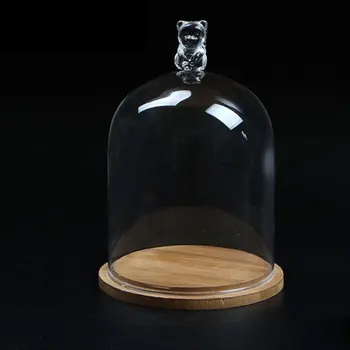 

1x Glass Display Cloche Bell Flower Jar Dome Immortal Preservation with Wooden Base Wedding Party Decoration Birthday Gift