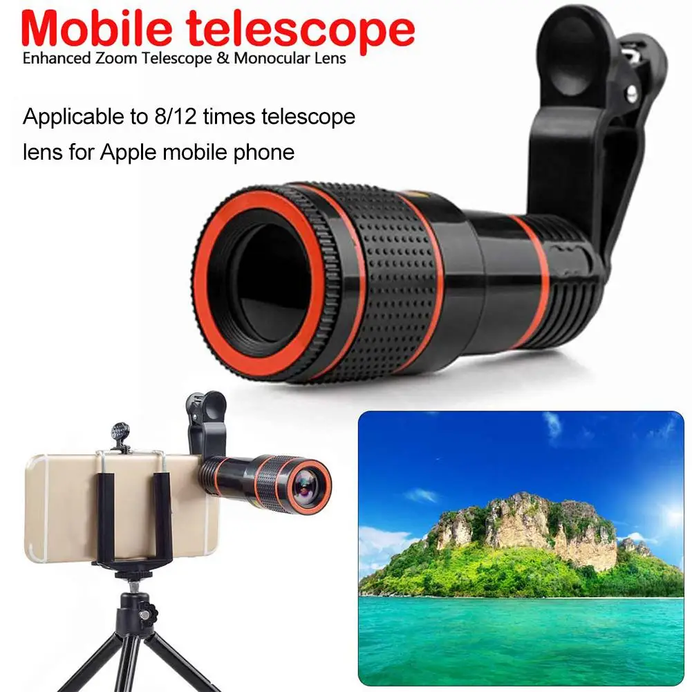 

Universal 8X 12X Mobile Phone Camera Lens Telephoto Lens External Telescop with Clip With Universal Clip for Smartphone