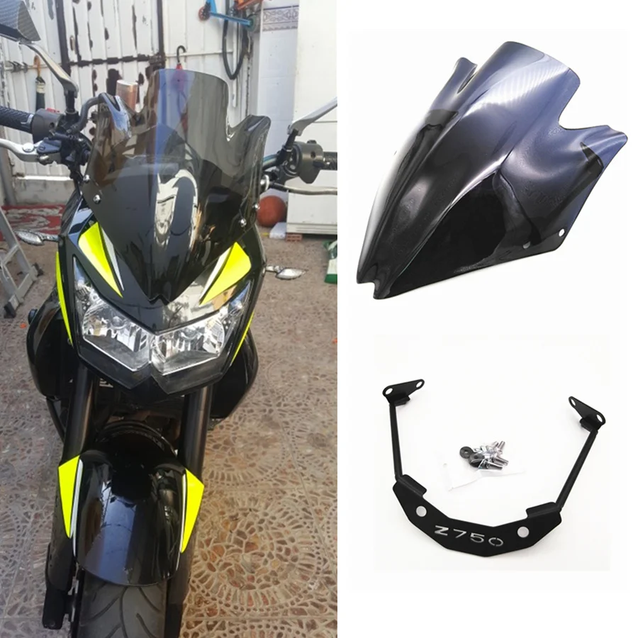 

For Kawasaki z750 z750r Motorcycle Front Touring Windshield Windscreen Blot-on Wind Deflector Screen with Bracket
