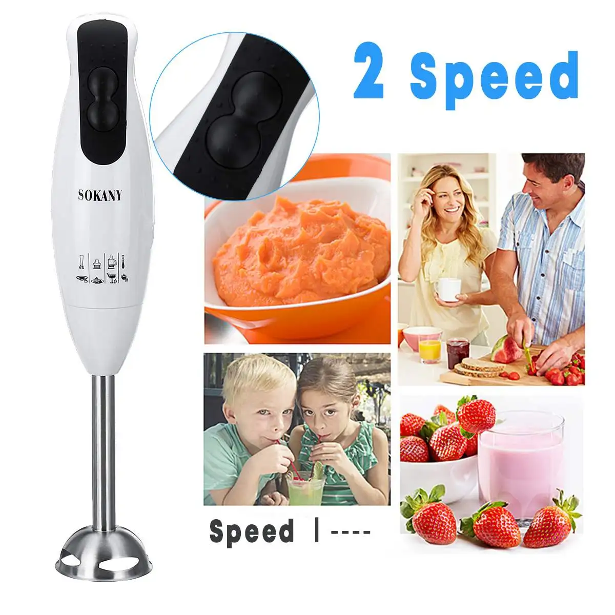 

4 in 1 600W Hand Blender Electric Food Blender 2 Speed Detachable Hand Food supplement Vegetable Meat Grinder Whisk Juicer Mixer