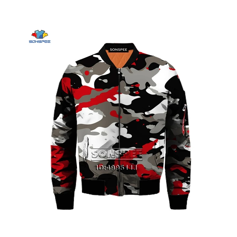 

SONSPEE New Camouflage Pattern 3D Print Men Winter Thick Bomber Jacket Flight Jacket Army Military Man Tops Streetwear Oversized
