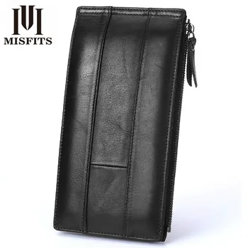 

MISFITS New 100% Cow Leather Multifunctional Long Wallet Zipper Money Clip Soft Cowhide Vintage Luxury Free Shipping