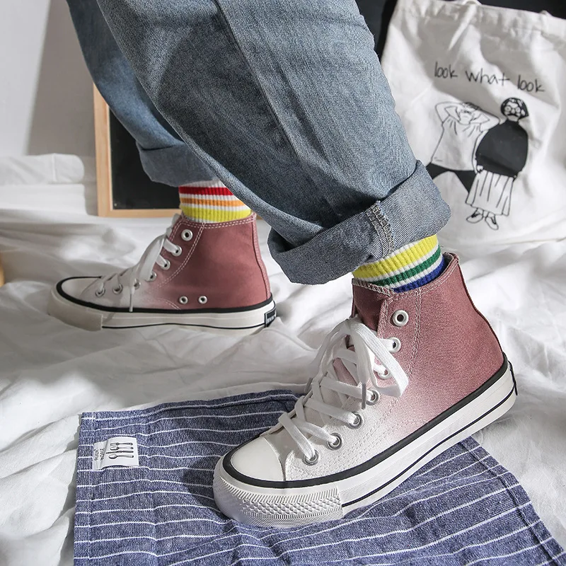 

CINESSD Canvas Shoes Women Chunky Sneakers Fashion 2020 Spring Mixed Colors Sneakers Women Casual Shoes Sewing Ladies Sneaker 40