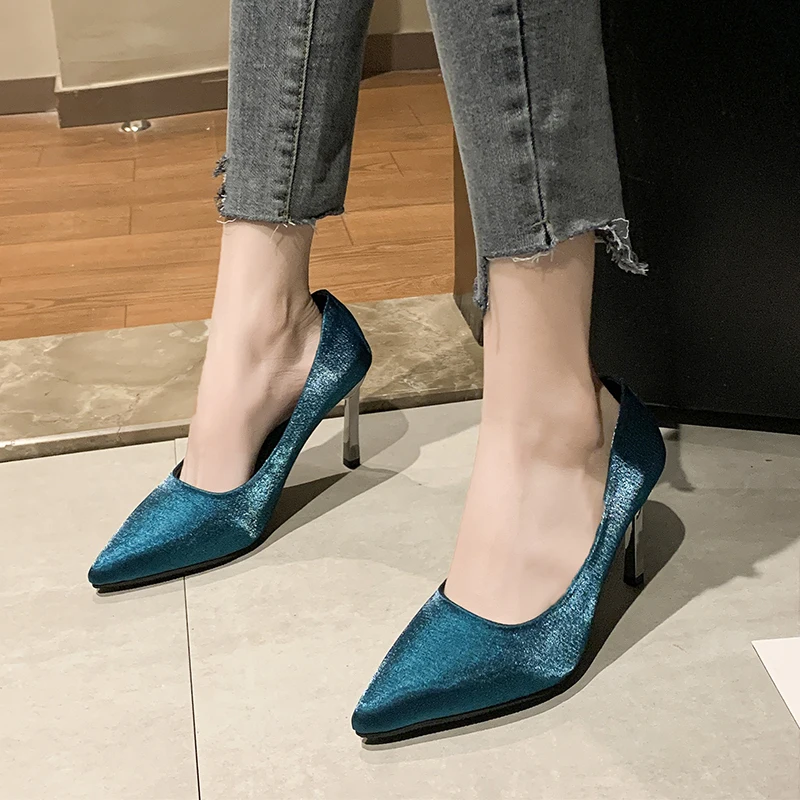 

Elegant Silk High Heel Shoes 2020 Spring Pointed Toe Party Pumps Women Metal Heel Thin High Heel Ladies Shoes 7 Cm/9 Cm